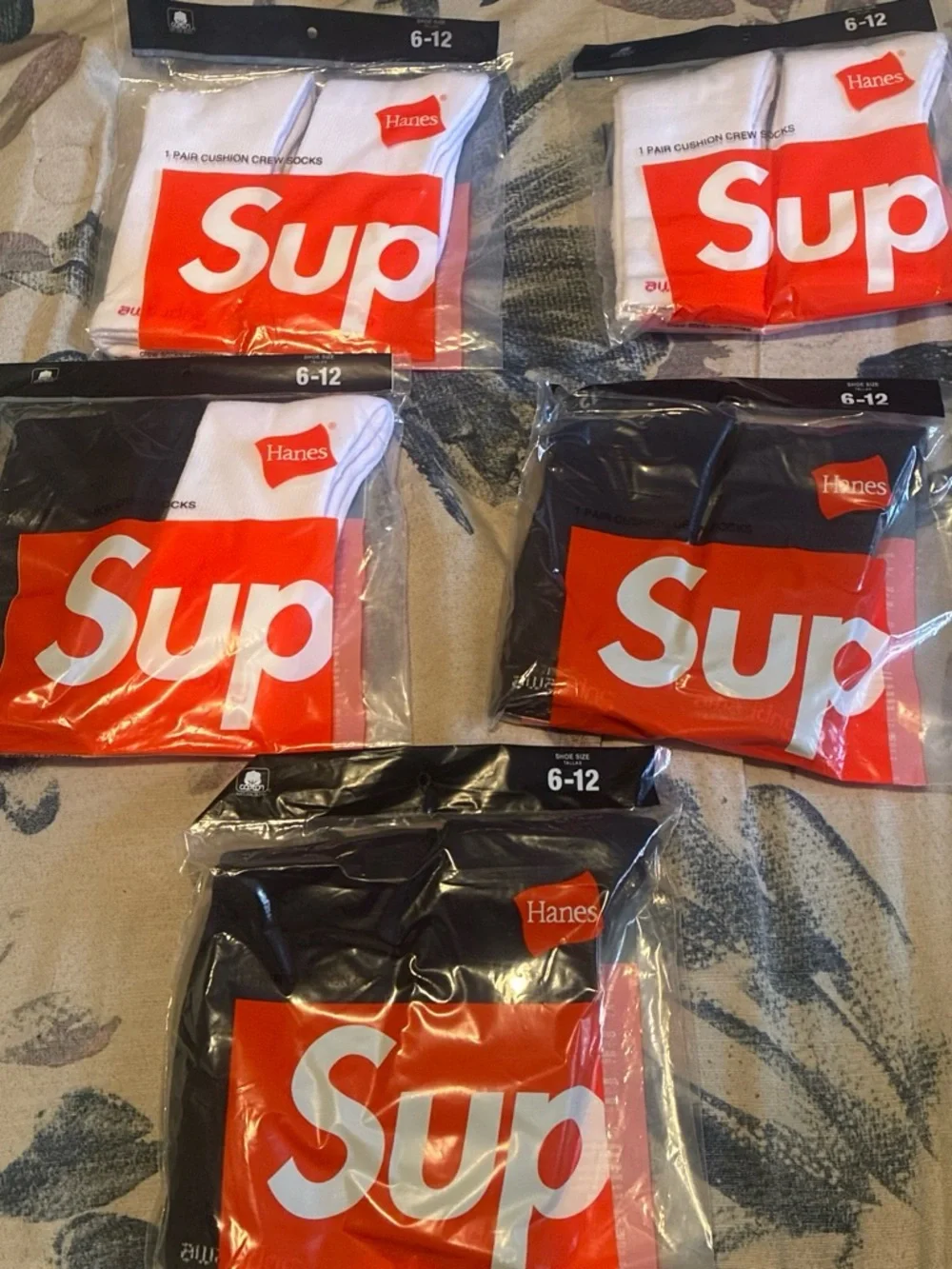Hanes Crew Socks Pack in White and Black with Red Branding